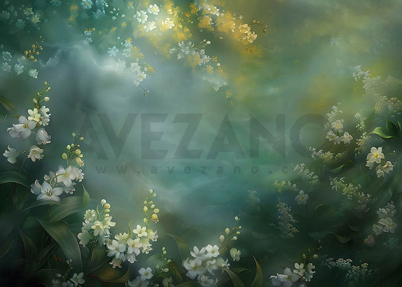 Avezano White Flowers and Green leaves Fine Art Mother&