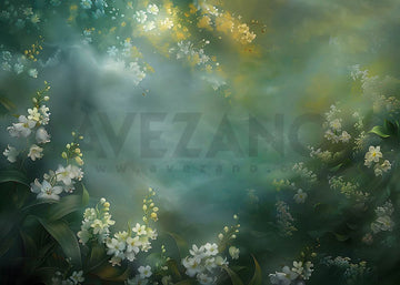Avezano White Flowers and Green leaves Fine Art Mother's Day Photography Backdrop