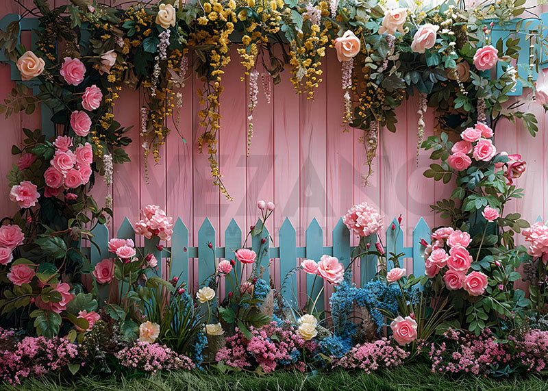 Avezano Spring Pink Roses in Full Bloom Photography Backdrop