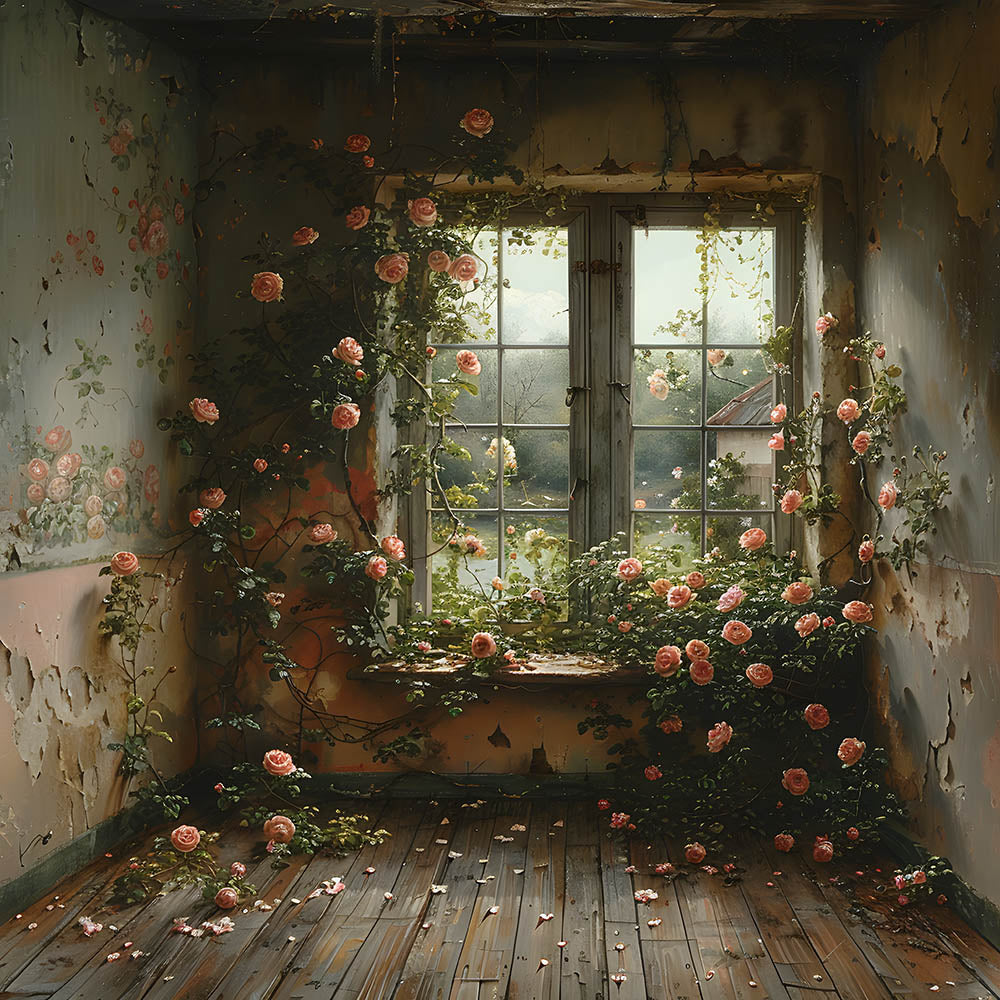 Avezano Shabby Room and Windowsill Roses Photography Backdrop