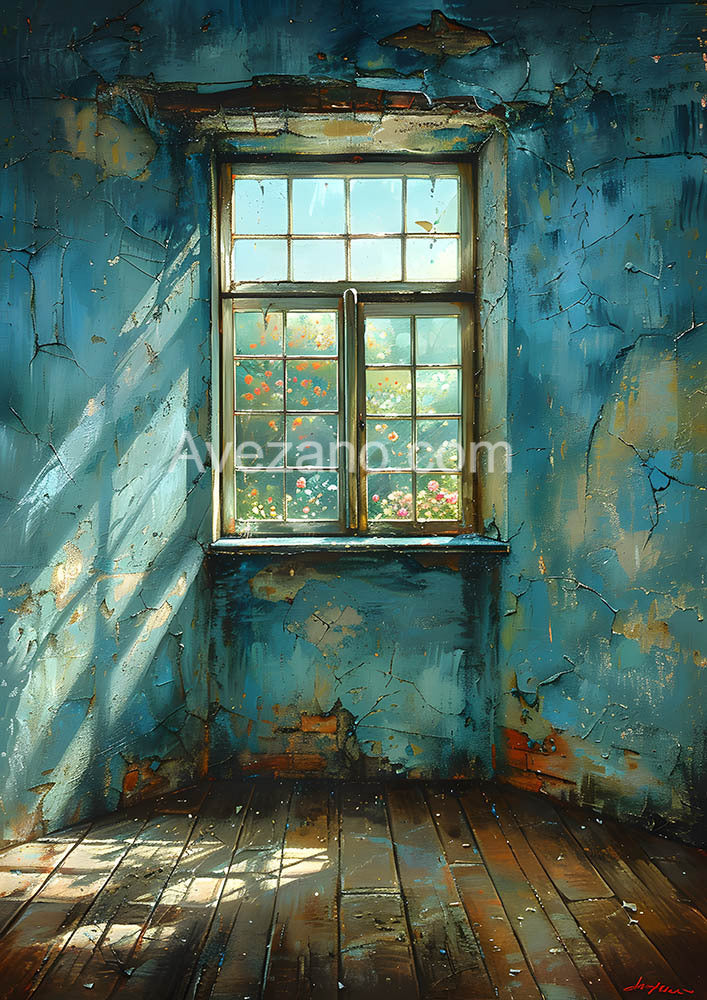 Toile de fond pour photographie de murs et de fenêtres peints en bleu Avezano