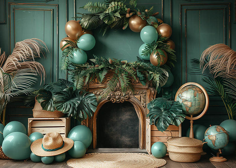 Avezano Jungle-Themed Balloons and Fireplaces Photography Background