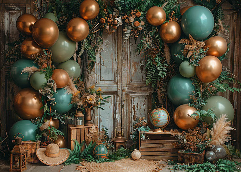 Avezano Jungle Dilapidated Doors and Balloon Arches Photography Background