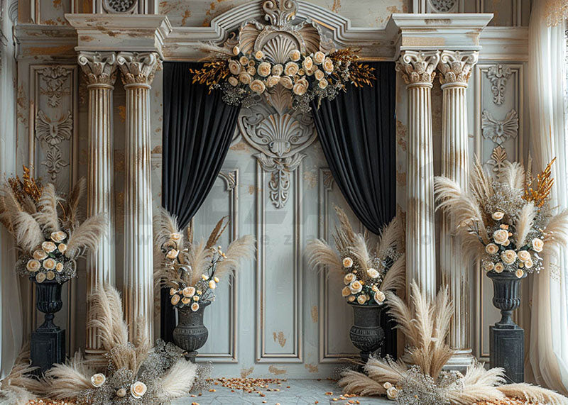 Avezano Bohemian Flower and Carved Wall Photography Backdrop