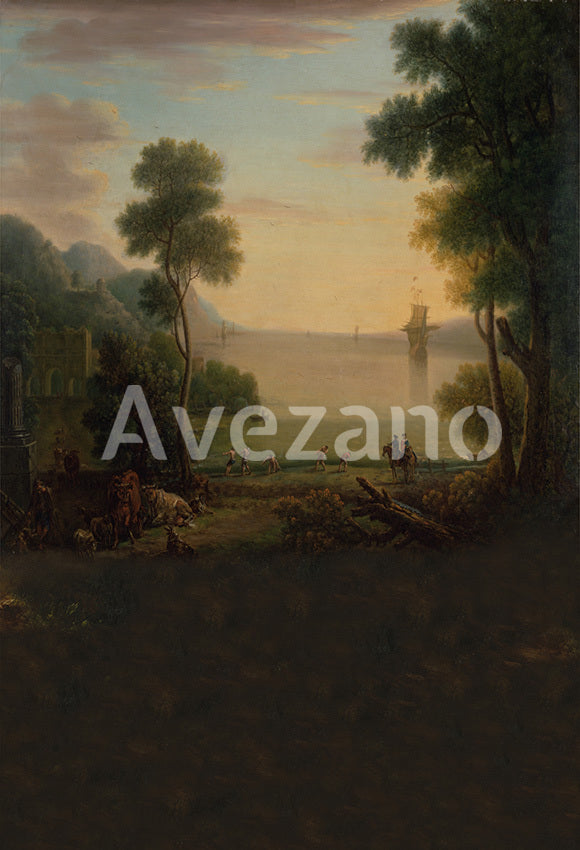 Toile de fond pour photographie de peinture à l'huile du ruisseau Avezano et du ciel bleu