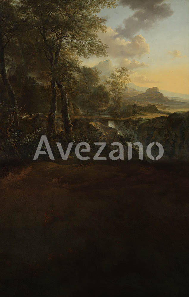 Toile de fond pour photographie de peinture à l'huile du ruisseau Avezano et du ciel bleu