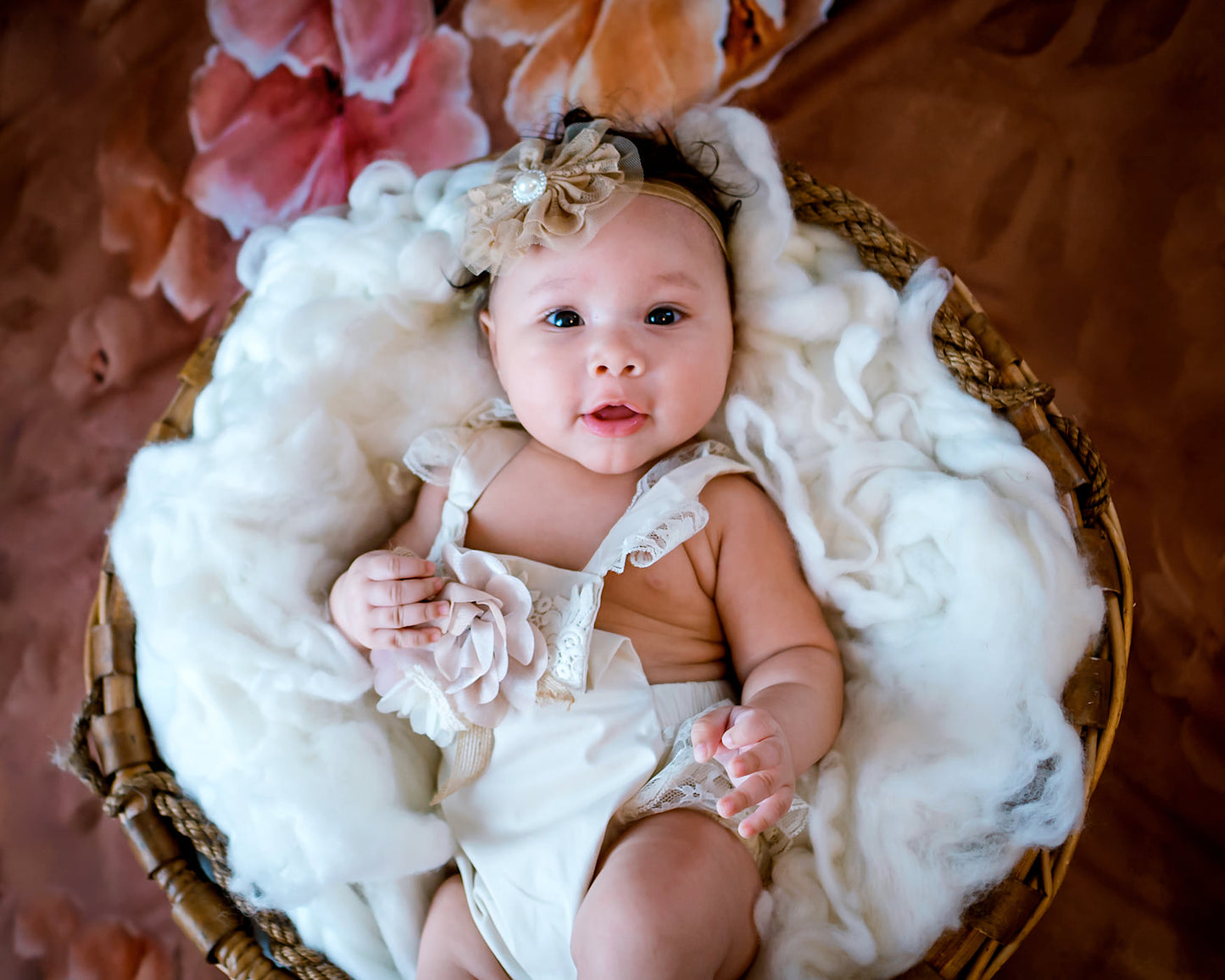 Avezano Handpainted Art Brown Flowers Backdrop For Photography