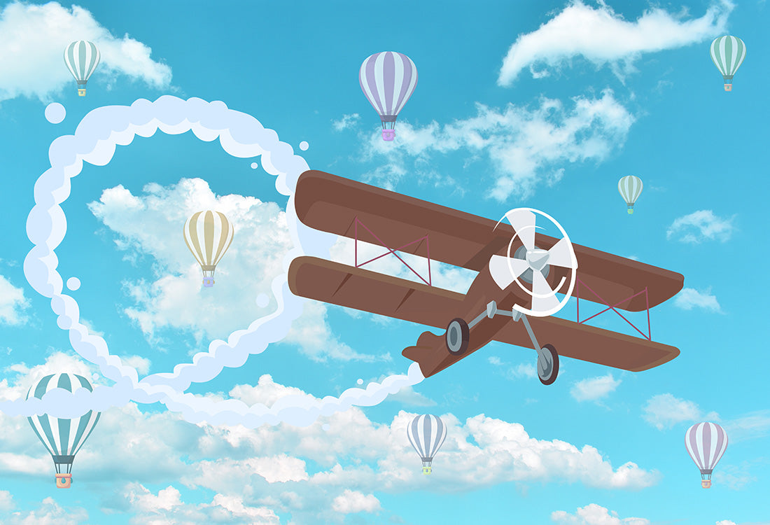 Clearance Sale Avezano Vintage Airplane Hot Air Balloon Photography Backdrop