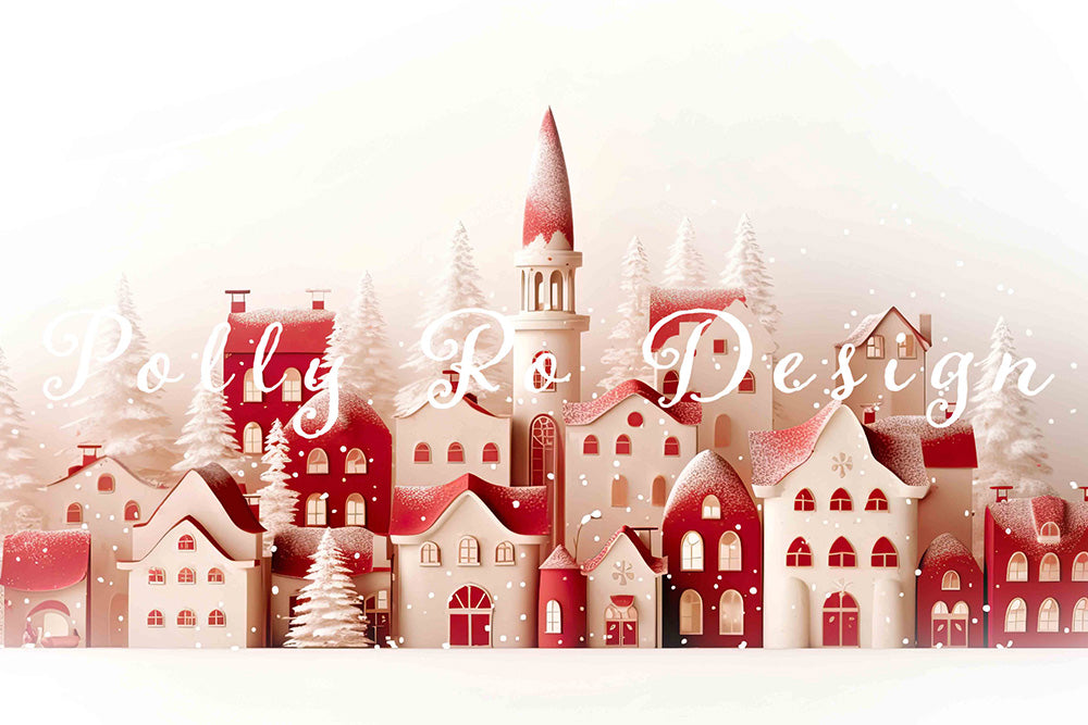 Avezano Winter Christmas Red House Photography Backdrop Designed By Polly Ro Design-AVEZANO