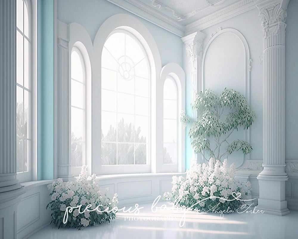 Avezano Elegant White and Blue Room Pillars Photography Backdrop Designed By Angela Forker-AVEZANO