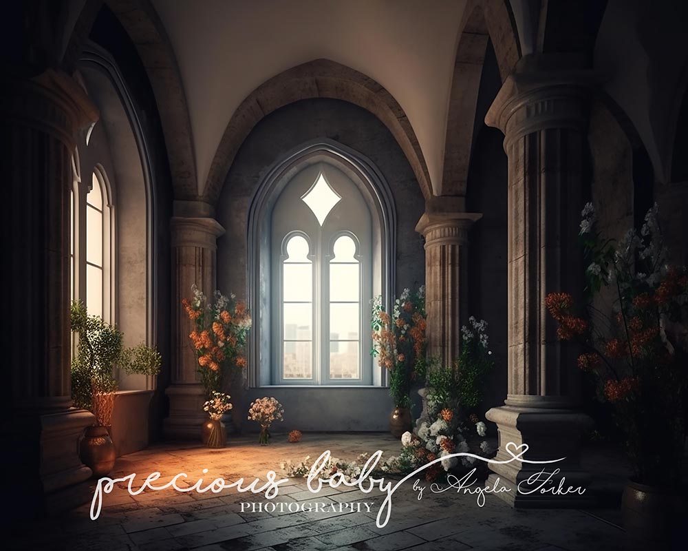 Avezano Old Castle Room with Flowers Photography Backdrop Designed By Angela Forker-AVEZANO