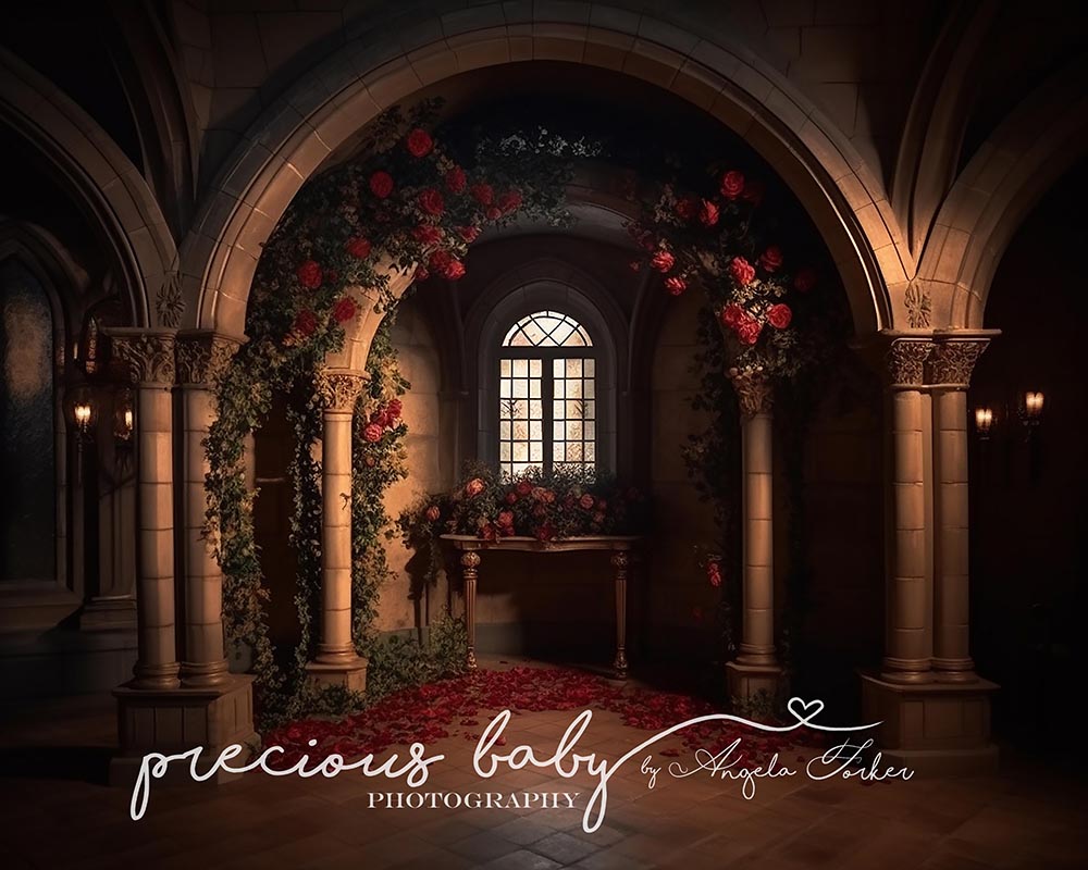 Avezano Rose Archway in Old Room Photography Backdrop Designed By Angela Forker-AVEZANO