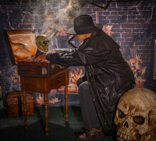 Toile de fond pour photographie de chauves-souris et de cheminées d'Halloween à Avezano