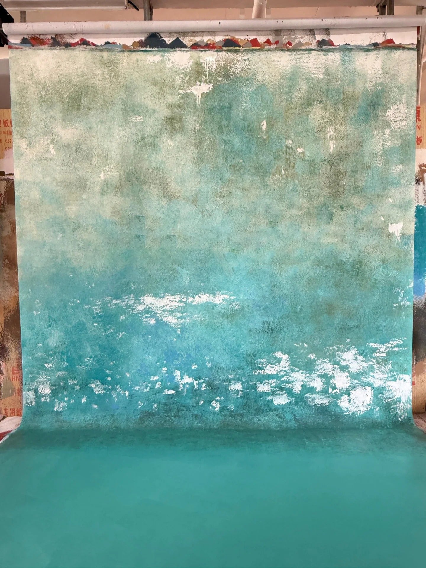 Avezano Turquoise Seaside Hand Painted Canvas Photography Backdrop