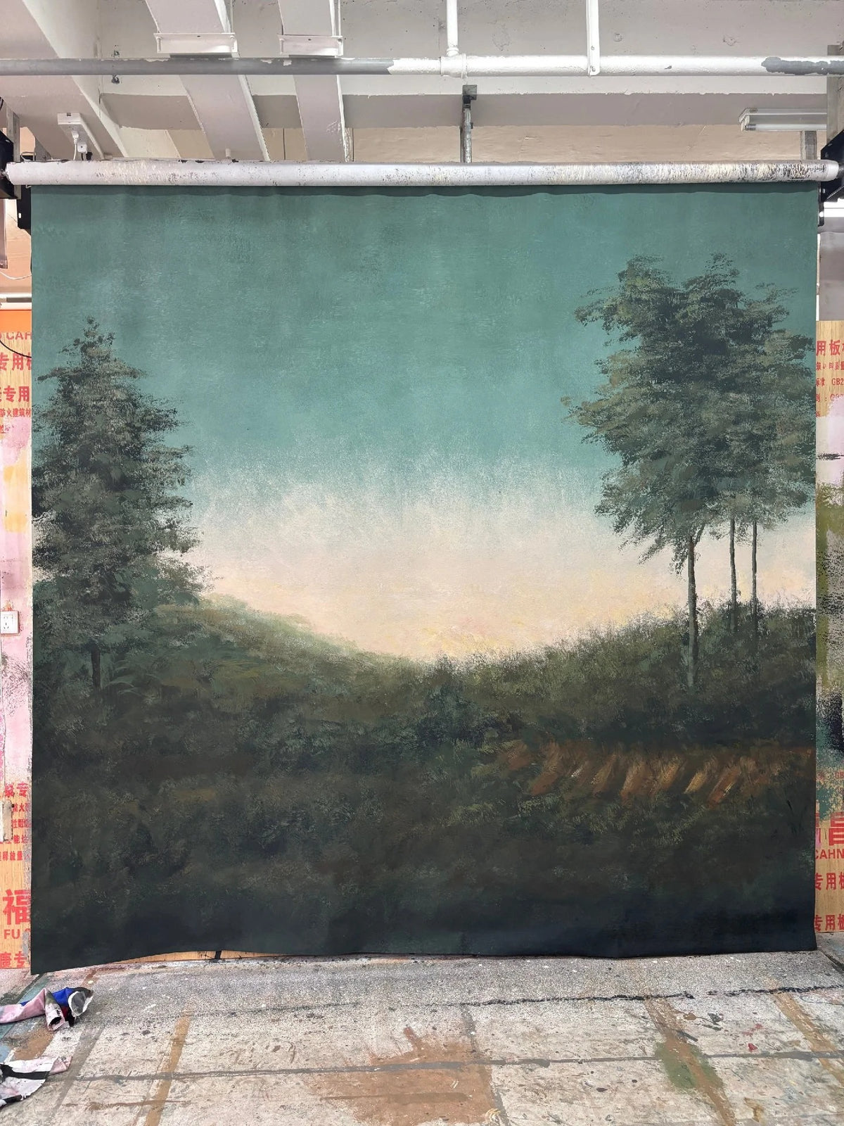 Avezano Country Tree Hill Hand Painted Canvas Photography Backdrop