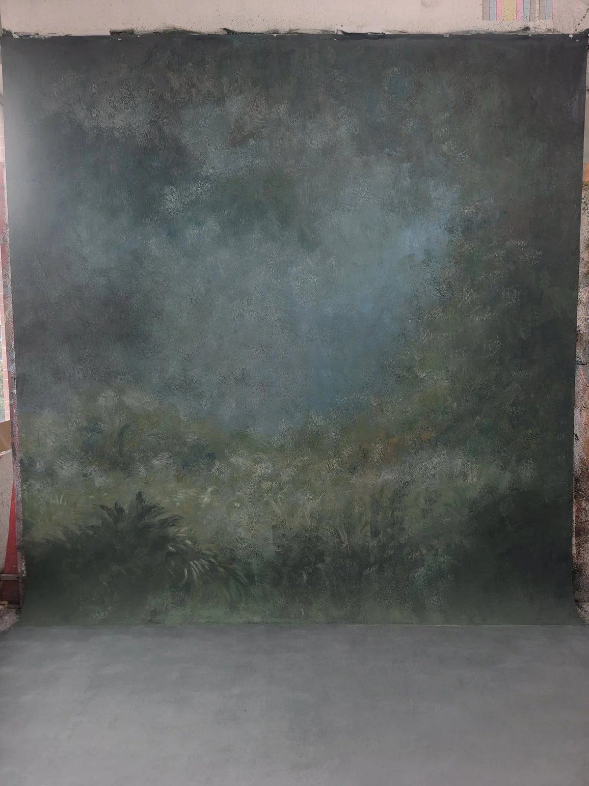 Avezano Dark Green Vintage Meadow Hand Painted Canvas Photography Backdrop