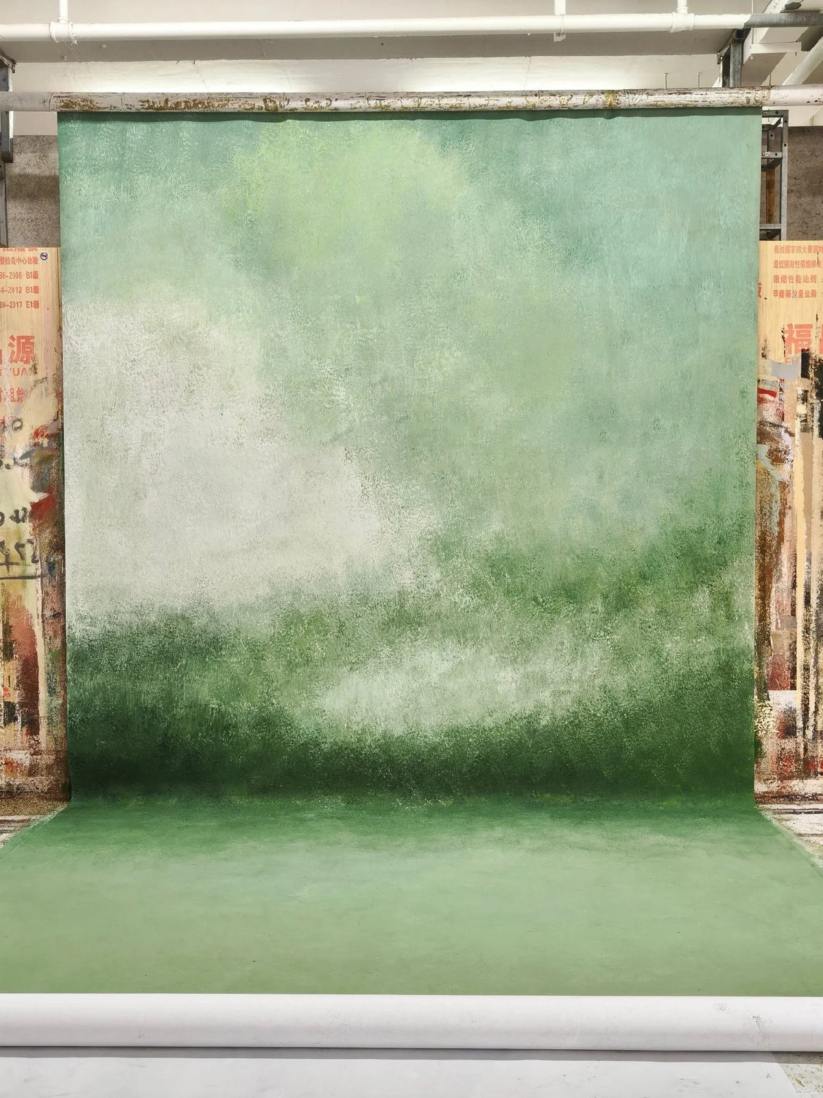 Avezano Soft Sage Green Mist Hand Painted Canvas Photography Backdrop