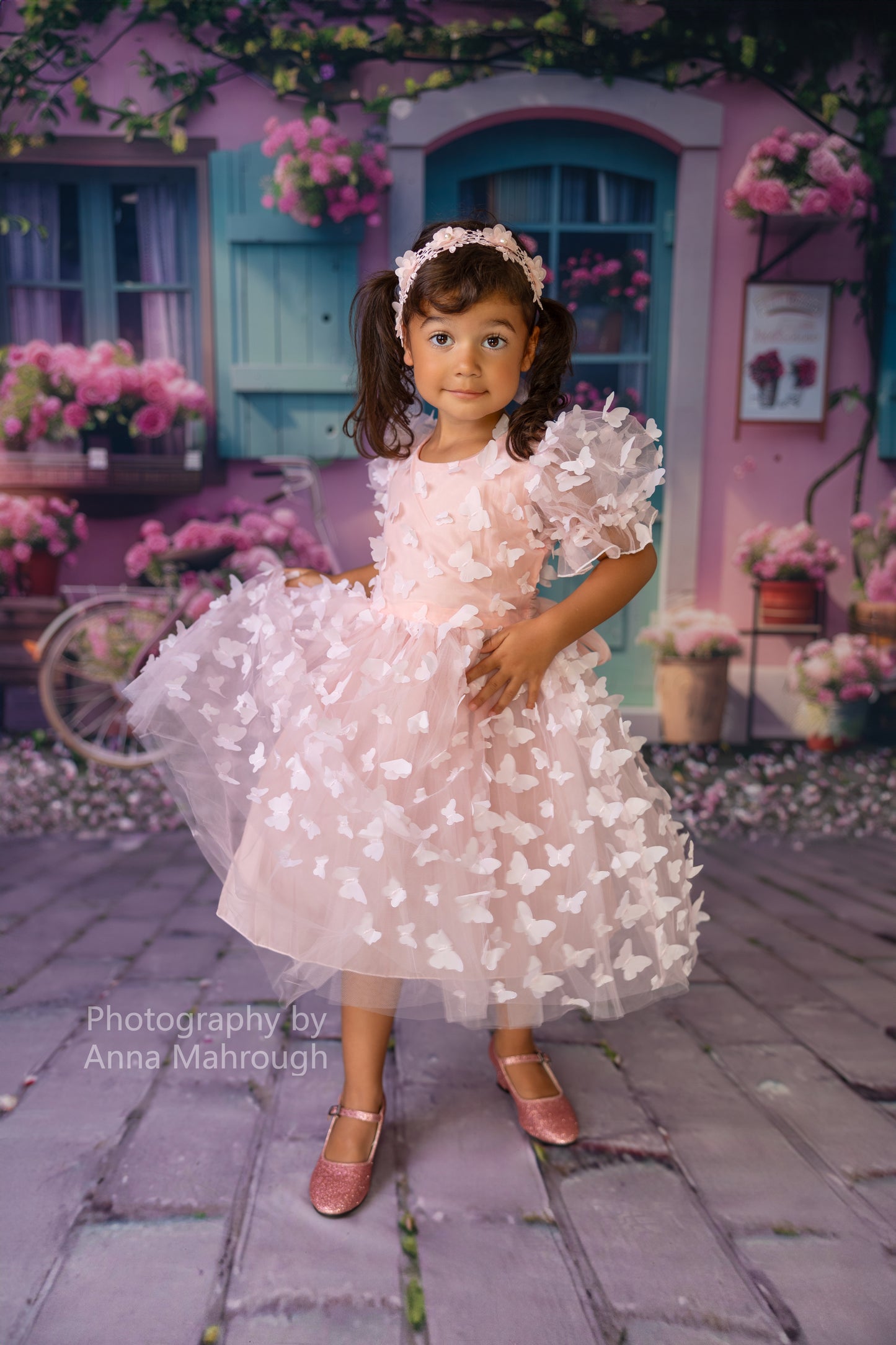 Avezano Spring Pink Flowers House Ensemble de 2 toiles de fond