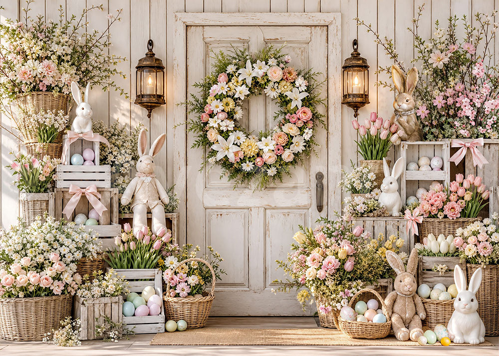 Avezano White Wooden Door Easter Bunny Photography Backdrop