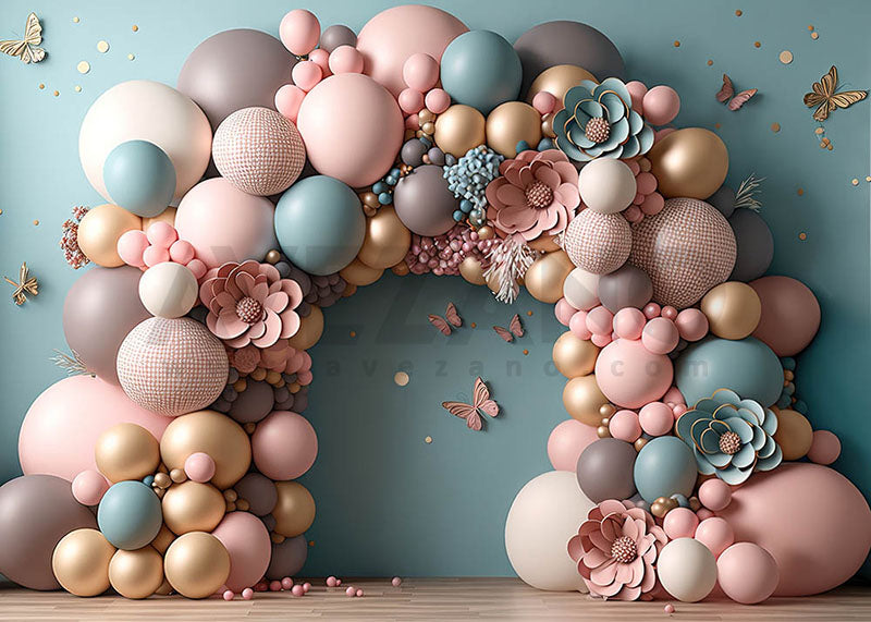 Avezano and Blue Pink Balloon Arch Photography Background-AVEZANO