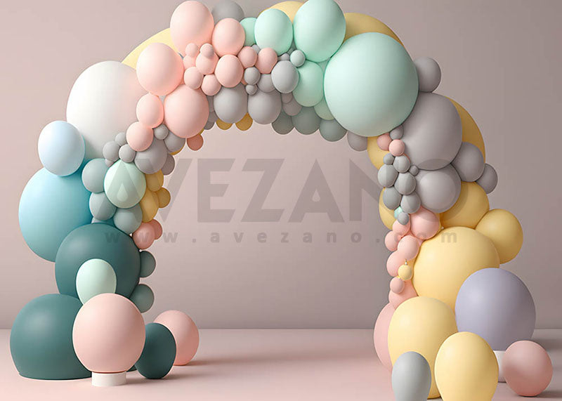 Fond de photographie de fête d'anniversaire de ballons colorés d'Avezano