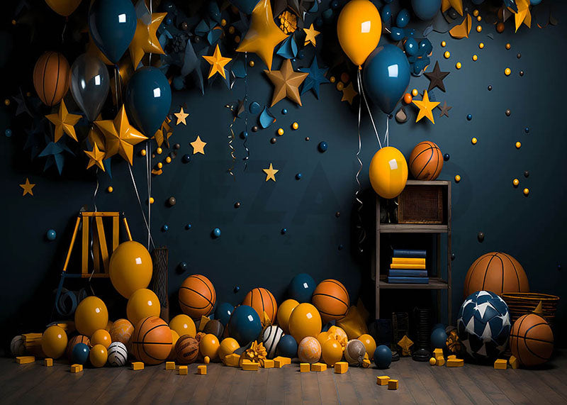 Photographie de fond de fête avec ballons étoiles Avezano