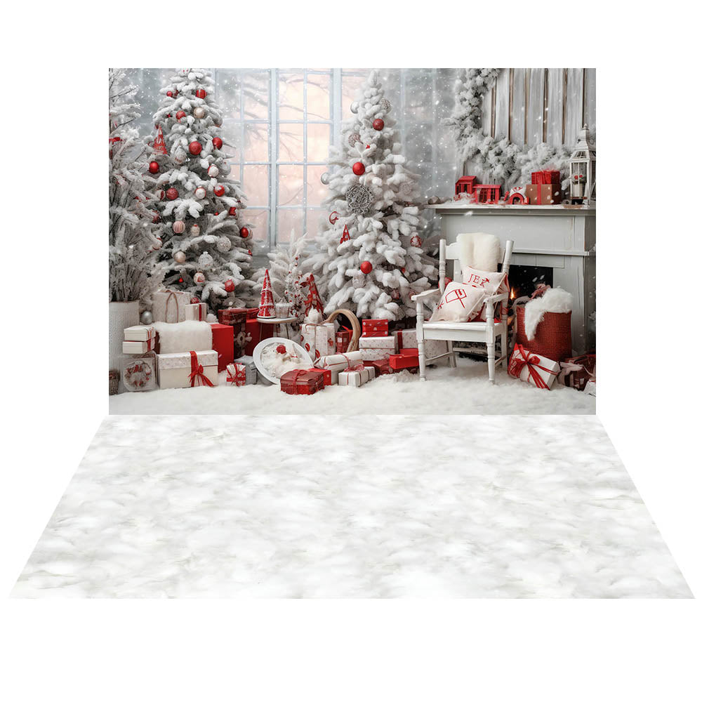 Avezano Christmas Fireplace Interior 2 pcs Set Backdrop holiday gift