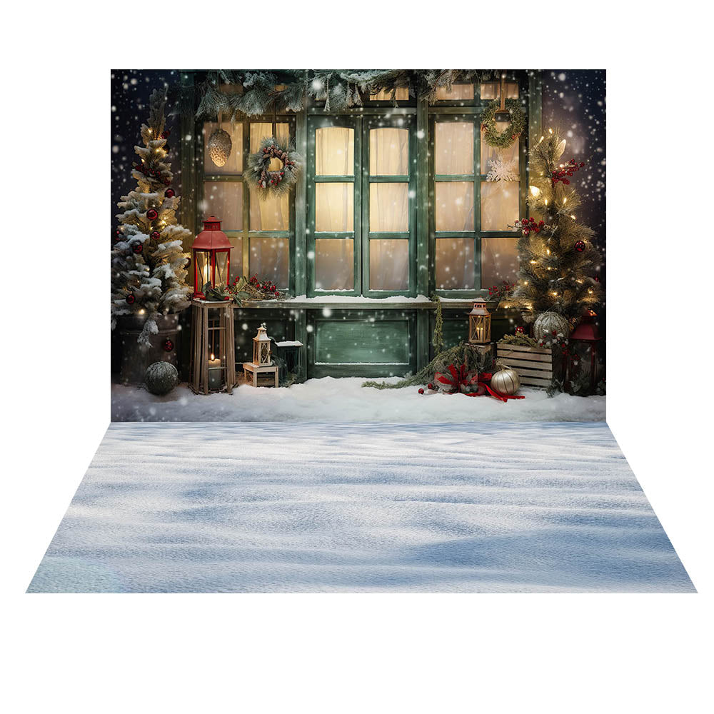 Avezano Christmas Fireplace Interior 2 pcs Set Backdrop holiday gift