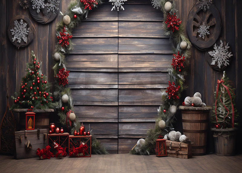 Portes en bois décorées d'Avezano pour toile de fond de photographie de Noël