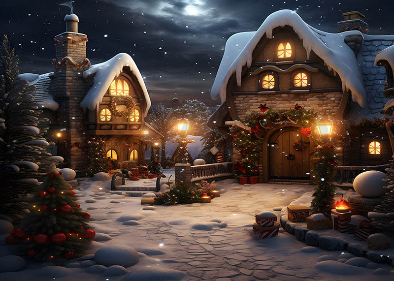 Avezano Snowy Christmas in Winter Photography Backdrop