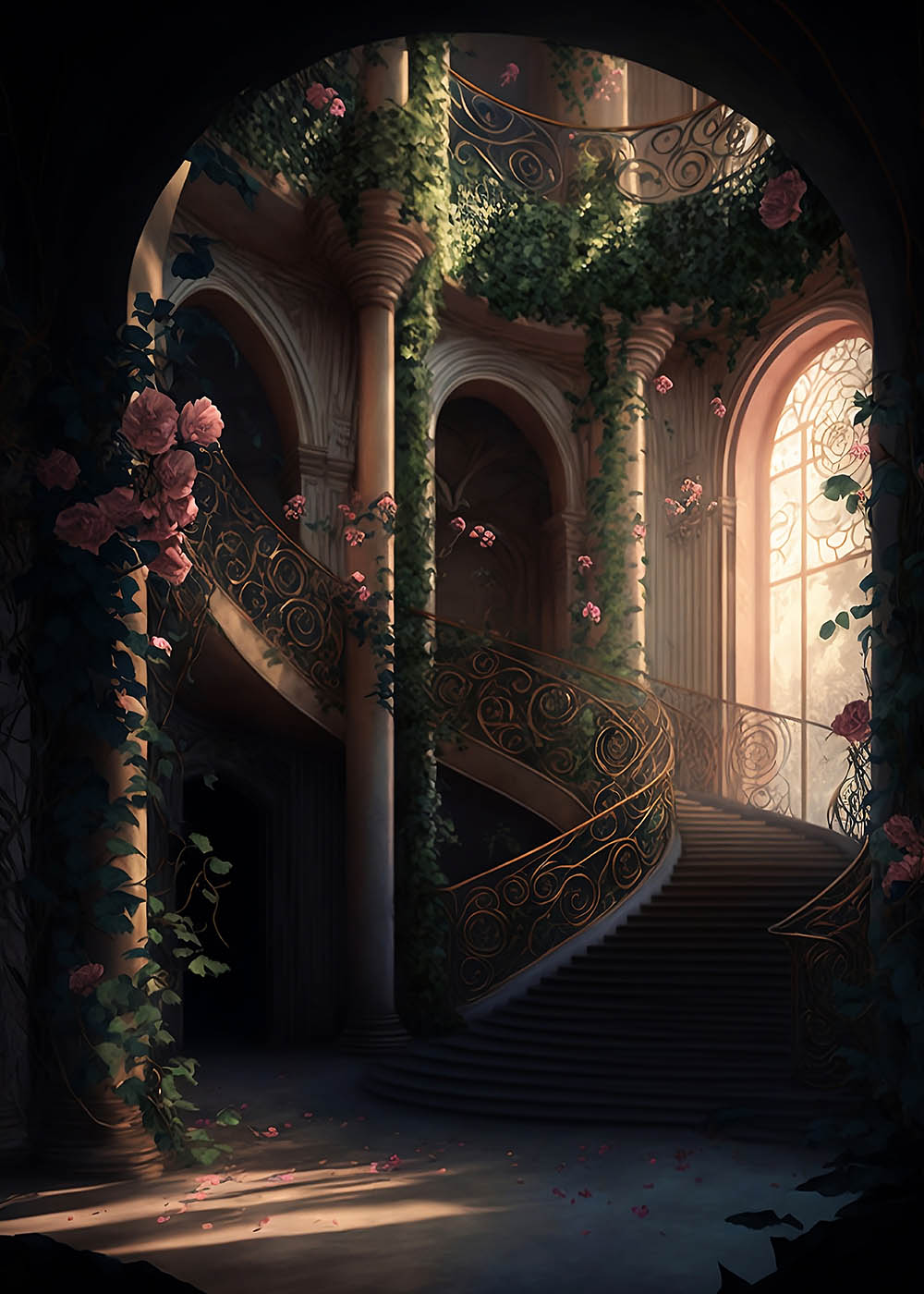 Avezano Spring Flower Staircase Photography Backdrop