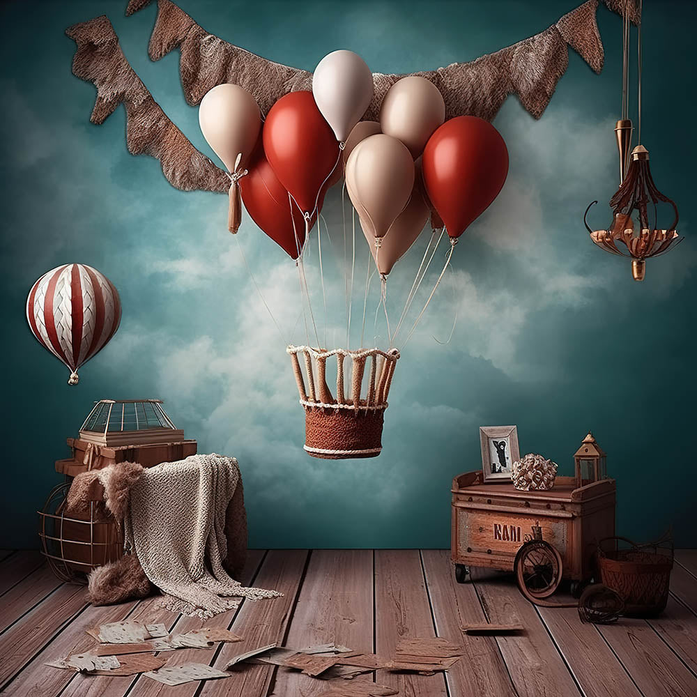 Toile de fond pour photographie d'anniversaire de montgolfière d'Avezano