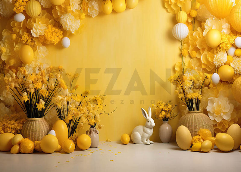 Avezano - Toile de fond pour photographie de Pâques avec fleurs jaunes et mur