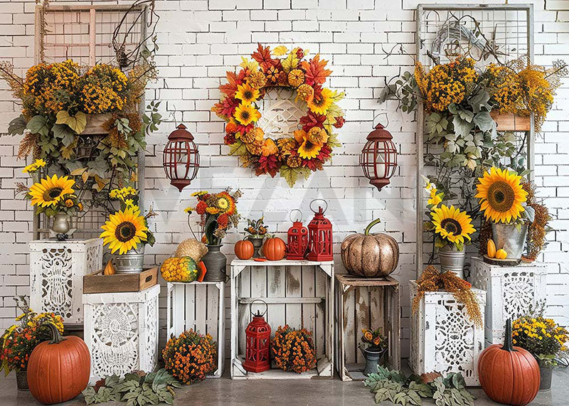 Avezano Autumn Maple Leaf Wreath Decoration Photography Backdrop