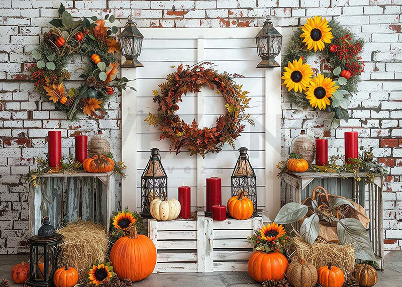Avezano Autumn Front Door Decoration Photography Backdrop