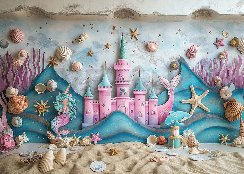 Avezano Summer Beach and Frescoed Castle Shell Photography Background