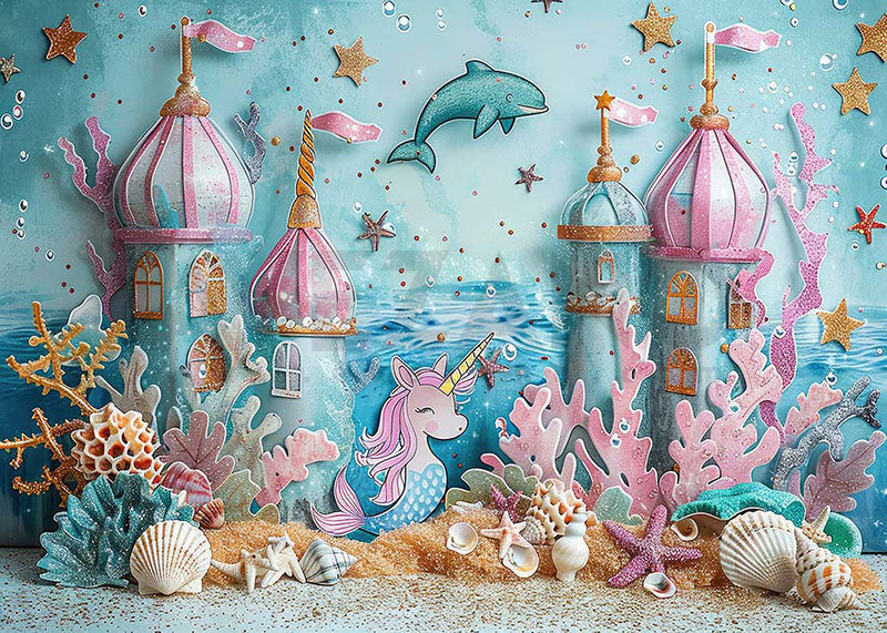 Avezano Summer Marine-Themed Castle and Coral Photography Background