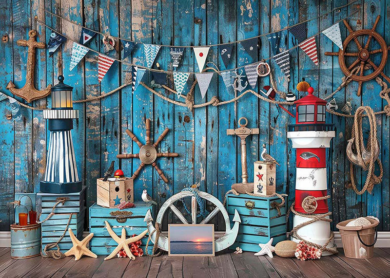 Arrière-plan de photographie sur le thème du phare bleu marine d'Avezano