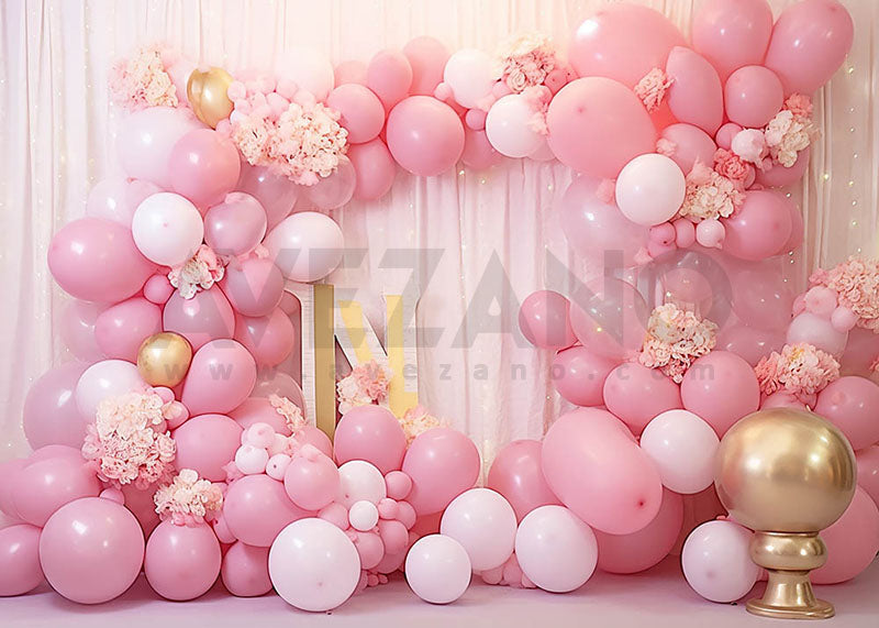 Avezano Pink Balloon Arches and Curtains Photography Background