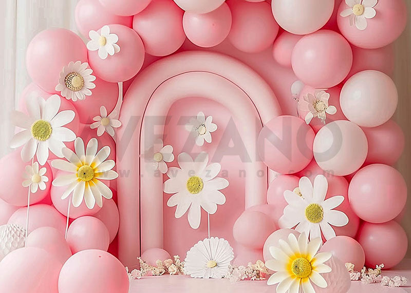 Fond de photographie de fleurs et de ballons roses d'Avezano