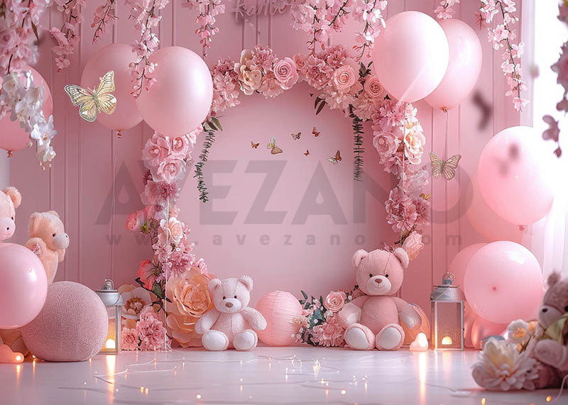 Avezano Pink Balloon Party and Bear Cakesmash Photography Background
