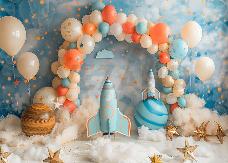 Avezano Balloon Arch and Rocket Model Photography Background