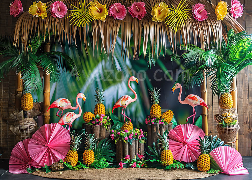 Avezano Flamingo and Pineapple Hut Photography Background