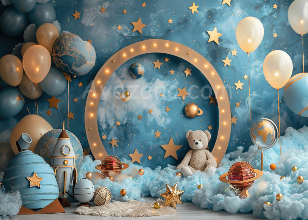 Fond de photographie de fête de Cakesmash Rocket Blue Star Avezano