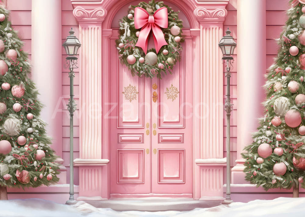 Avezano Neige en hiver Noël Porte rose Photographie Toile de fond