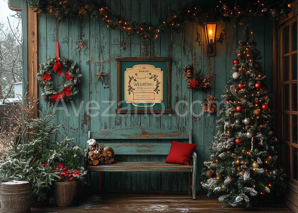 Toile de fond pour photographie de Noël avec chaise verte Avezano