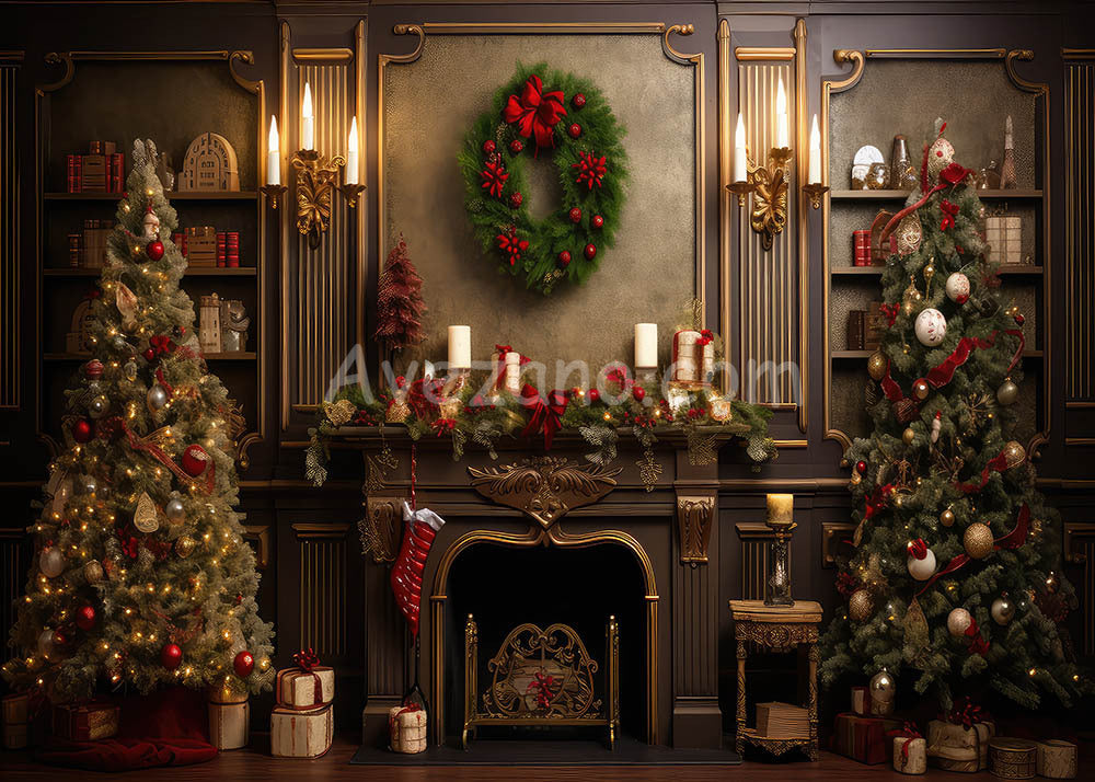 Avezano - Magnifique arrière-plan pour photographie de cheminée et de décorations de Noël