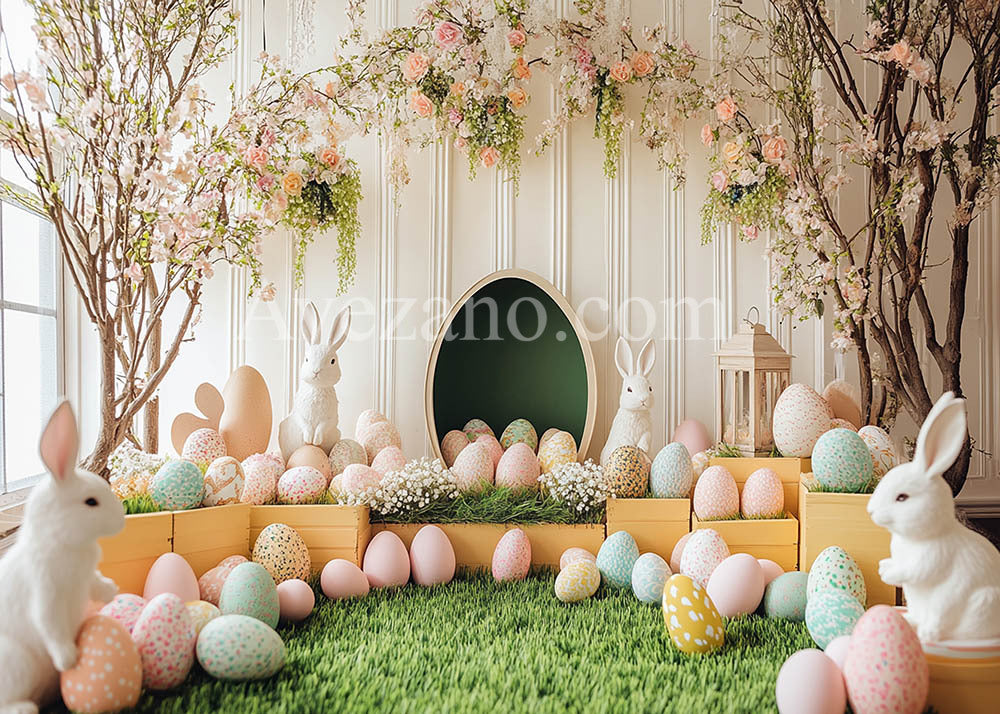 Avezano Spring Easter Flowers Trees and Eggs Photography Backdrop