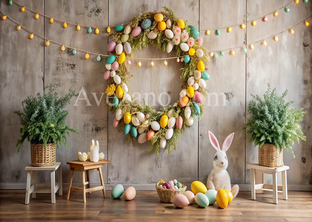 Avezano Spring Easter Colored Eggs Wreath Photography Backdrop