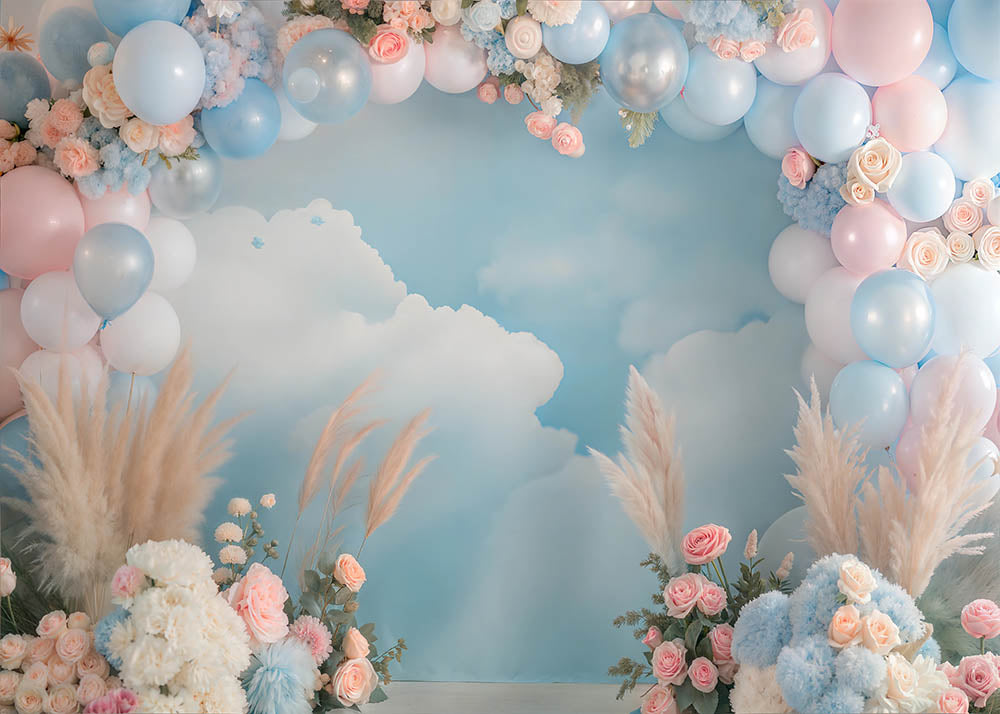 Avezano Balloons and Blue Sky and White Clouds Photography Background